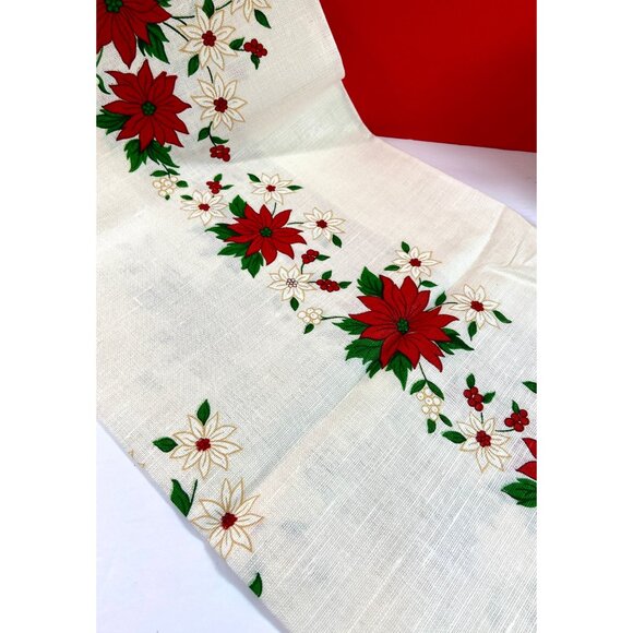 Retro Hand Printed ‘New Noel’ Pattern Tablecloth by Elite Creation ~ Poinsettias - Picture 6 of 10